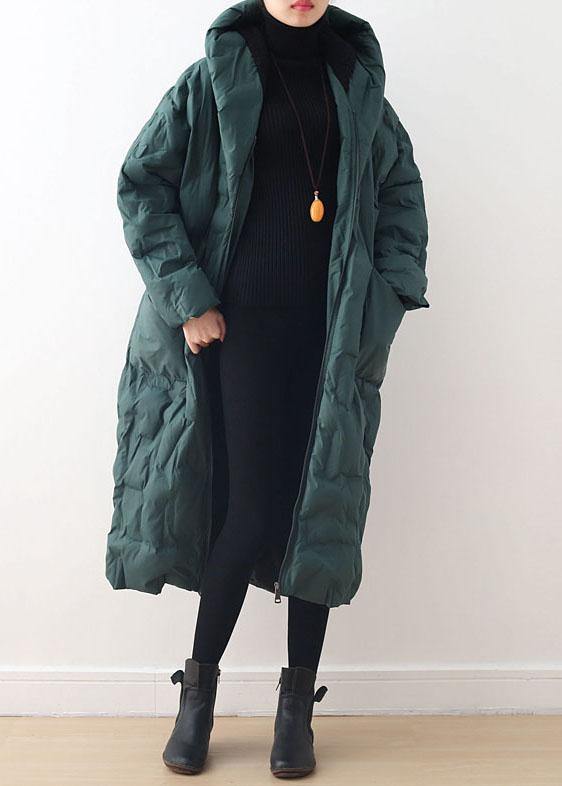 Blackish Green Warm Down Coat Original Design Literary Retro Overcoat