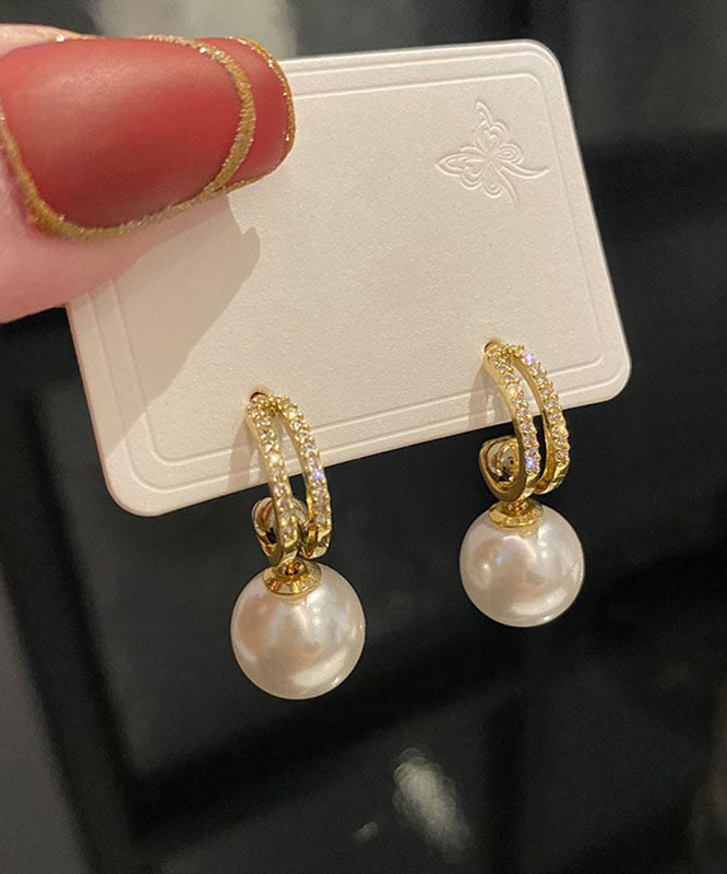 White Alloy Zircon Pearl Drop Earrings