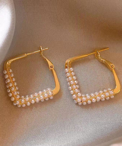 Gold Sterling Silver Overgild Zircon Pearl Hoop Earrings