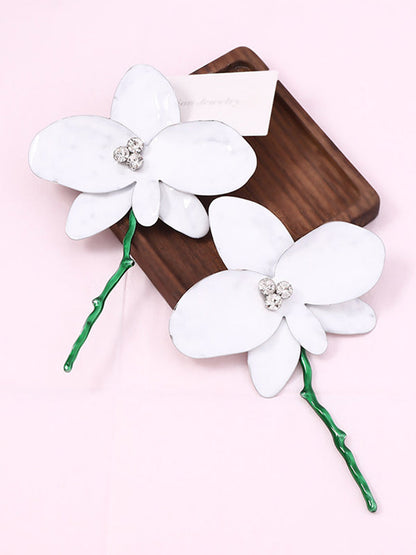 Flower Shape Rhinestone Shiny Earrings Accessories