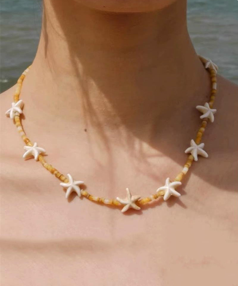 Yellow Sterling Silver Alloy Beading Five Pointed Star Gratuated Bead Necklace