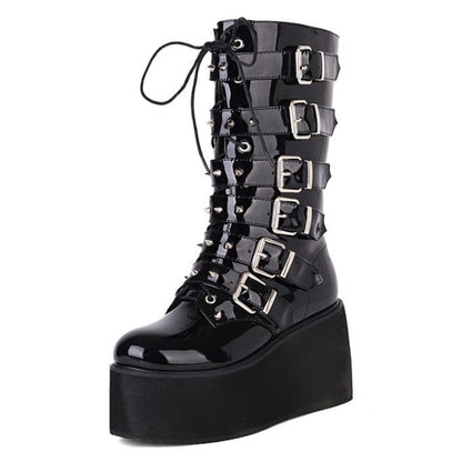 Punk Rivet Riding Platform High Belt Boots