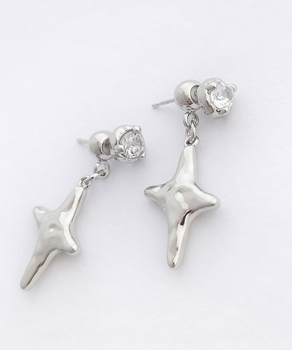 Fine Silk Copper Overgild Zircon Eight-pointed Star Drop Earrings
