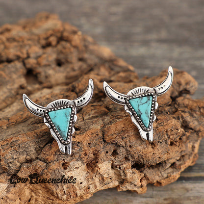 Bull's Head Turquoise Earrings