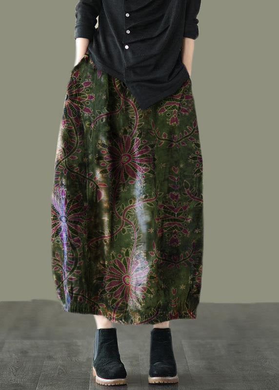 Grey Purple Retro Print a Line Pockets Fall Skirts