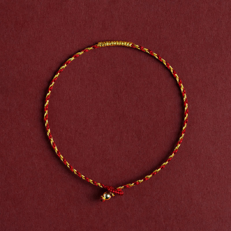 Buddha Stones 14k Gold Plated Handmade Red Gold Rope King Kong Knot Braided Luck Bracelet
