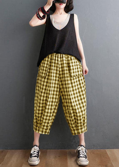 Purple Elastic Waist Harem Pants Summer Cotton Linen