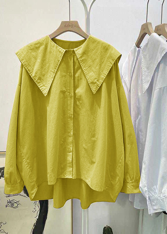 Print3 Peter Pan Collar Button Asymmetrical Design Fall Long Sleeve Top