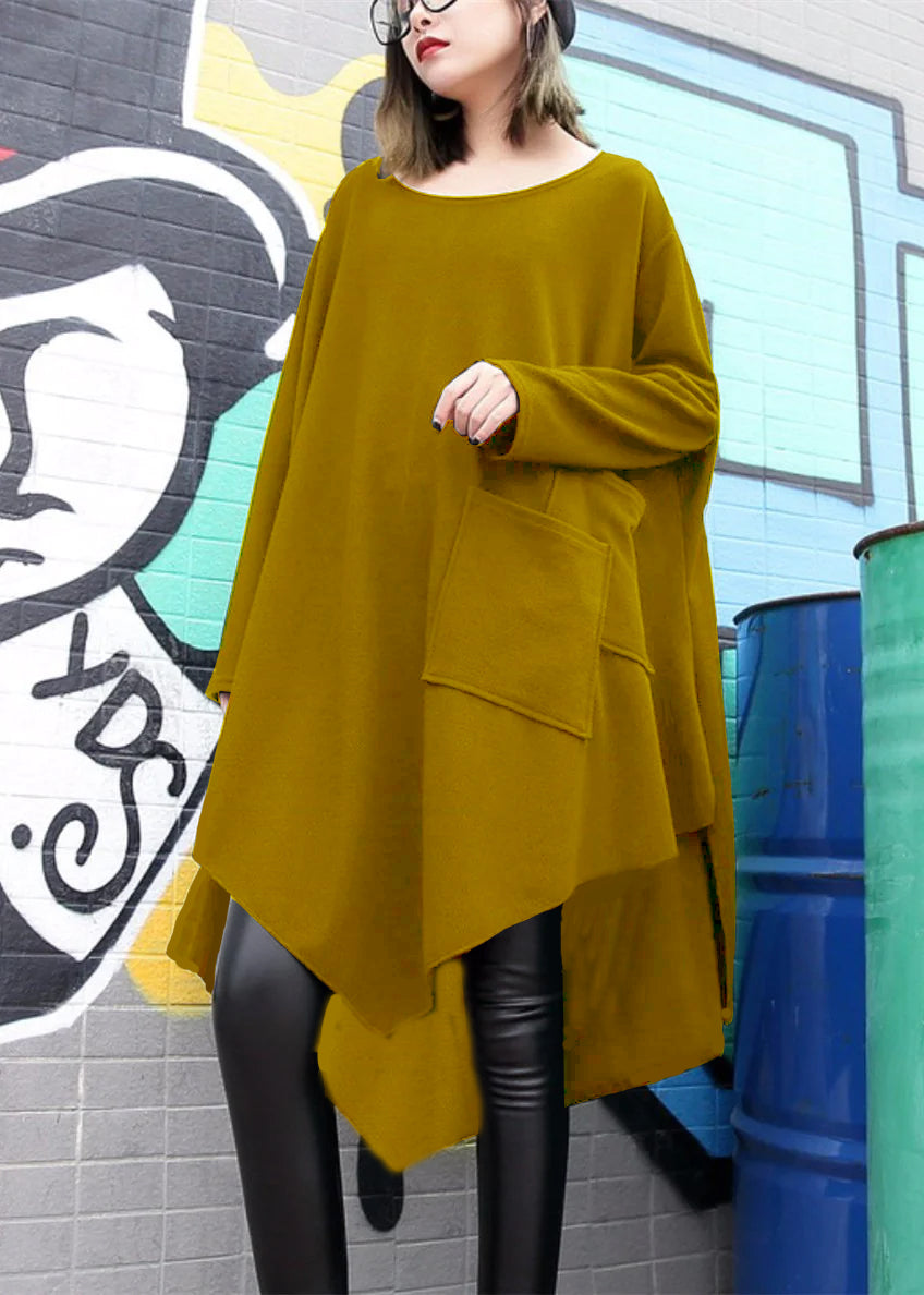 Fine Black Cotton Silk Dress Plussize Asymmetric Hem Traveling Dress Boutique O Neck Gown
