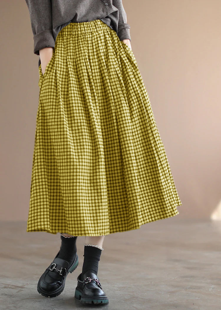 Handmade Green Plaid Circle a Line Spring Skirts