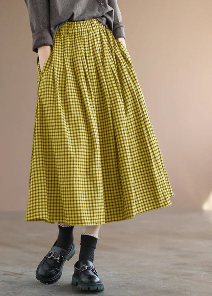 Handmade Green Plaid Circle a Line Spring Skirts