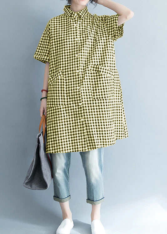 Unique Black Yellow Cotton Linen Shirts Stylish Lapel Pockets Oversized Summer Shirts