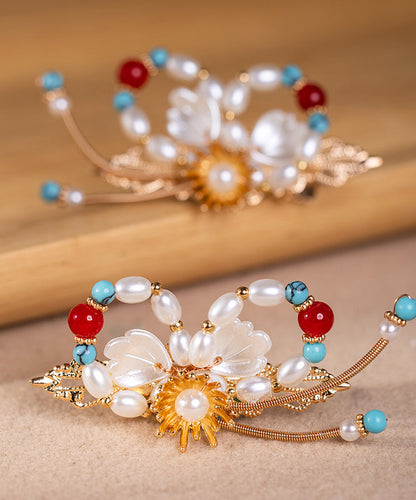 Retro Rainbow Alloy Colored Glaze Pearl a Pair Hairpin
