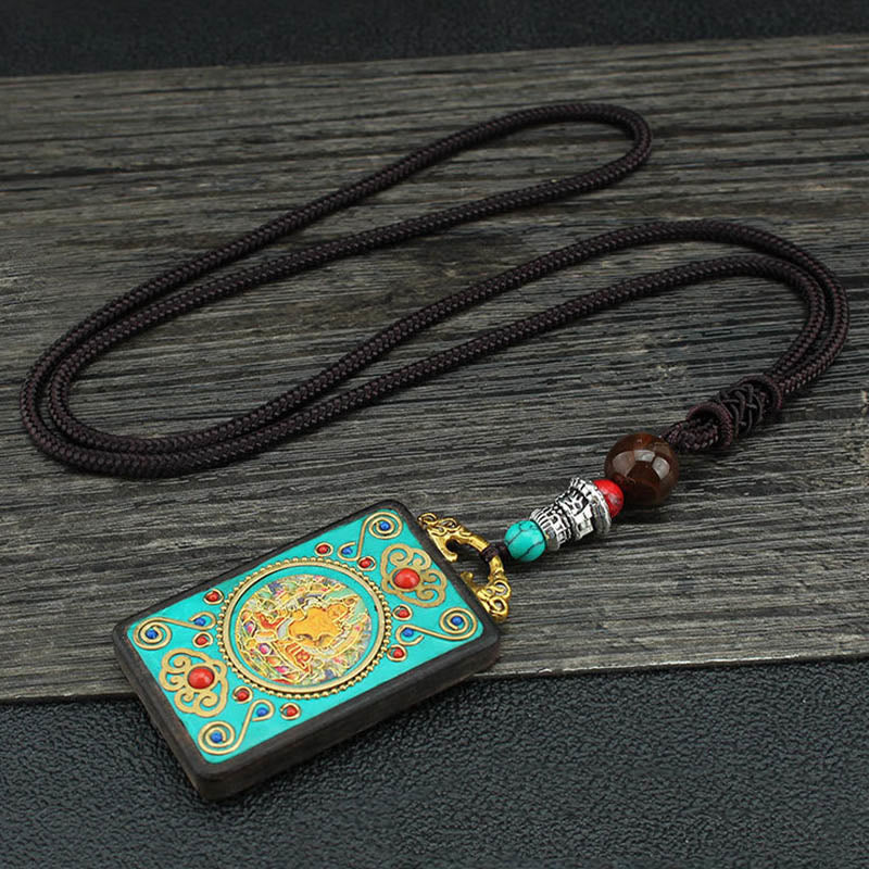 Ebony Spiritual Necklace With Wealth Gods & Golden Phoenix