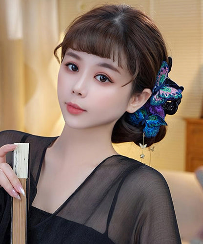Chinese Style Rainbow Alloy Butterfly Embroidery Tassel Hairpin