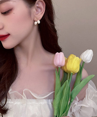 Diy White Alloy Resin Bow Hoop Earrings