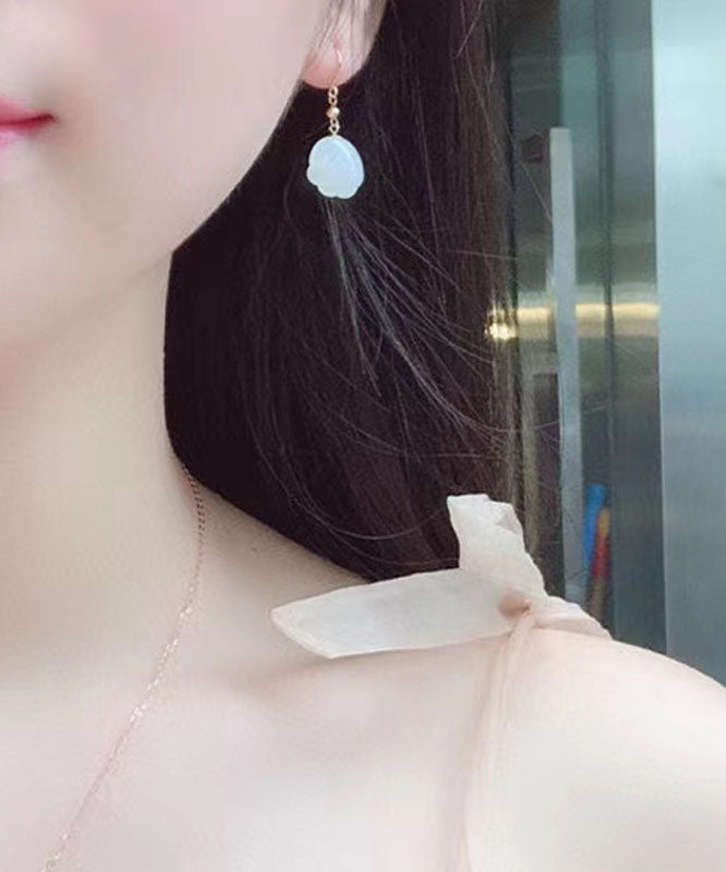 Simple White 14k Gold Jade Cat Paw Drop Earrings