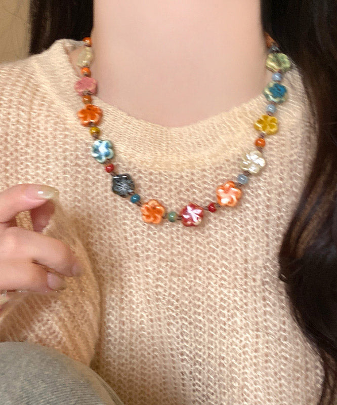New Rainbow Weave Ceramics Gratuated Bead Necklace