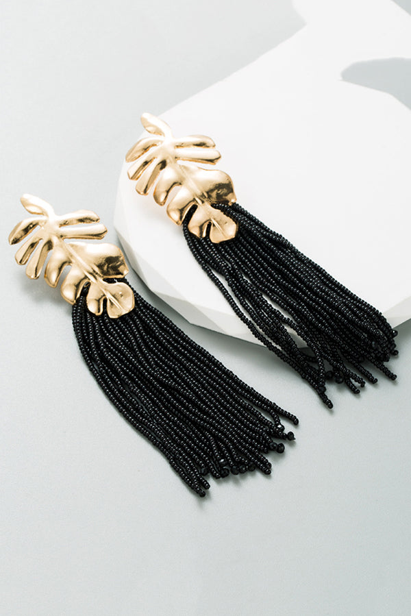 Handmade Rice Bead Tassel Long Earrings