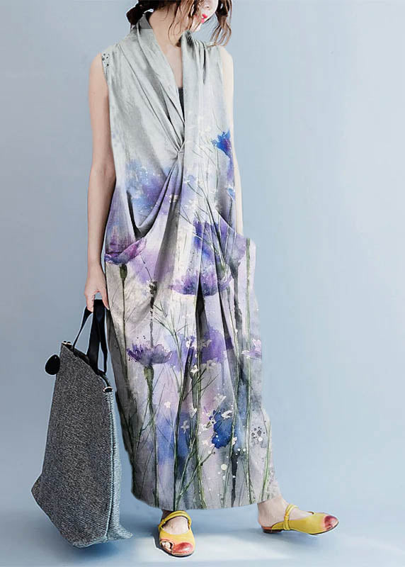 V Neck Sleeveless Loose Long Dress Split Hem Long Tank