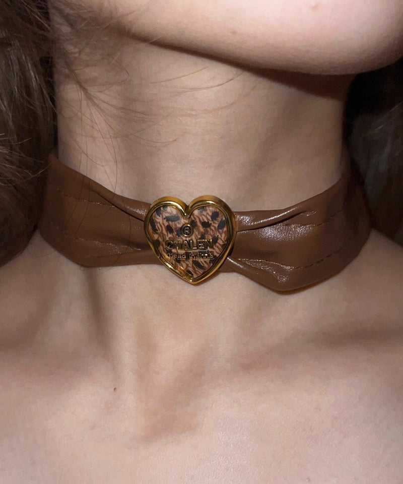 Brown Sterling Silver Alloy Leather Choker