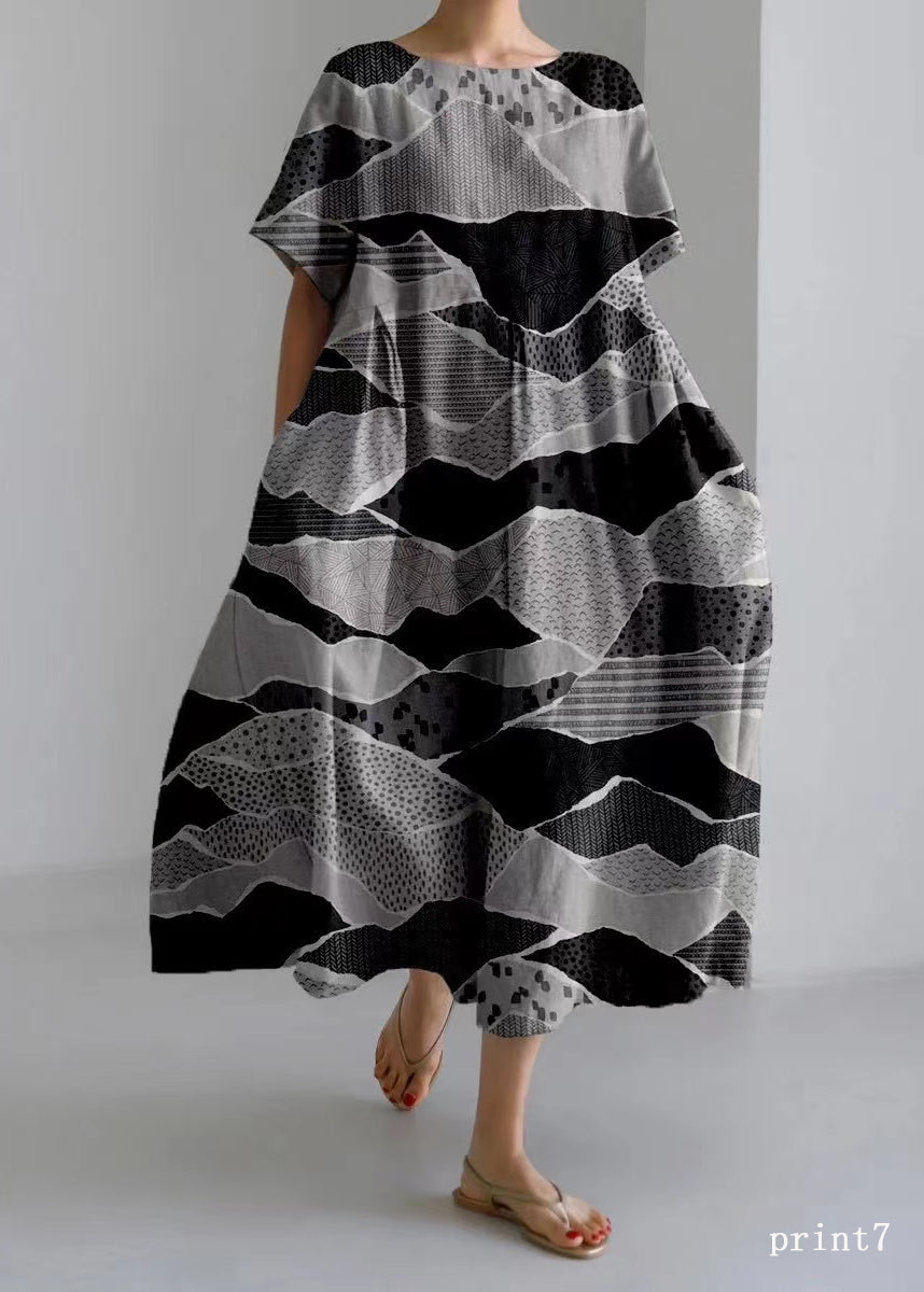 Flower Print7 Cotton Dresses Pockets Patchwork Spring