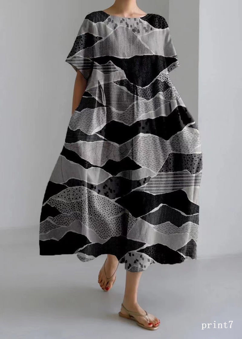 Flower Print7 Cotton Dresses Pockets Patchwork Spring