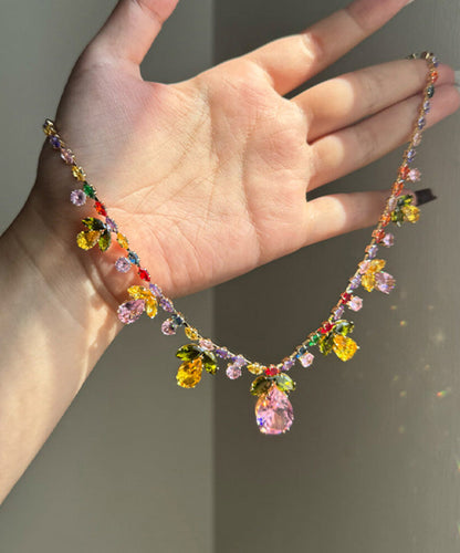 Rainbow Alloy Zircon Water Drop Pendant Necklace