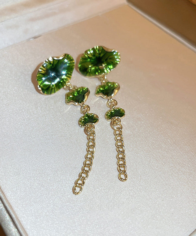 Green Sterling Silver Alloy Louts Tassel Drop Earrings