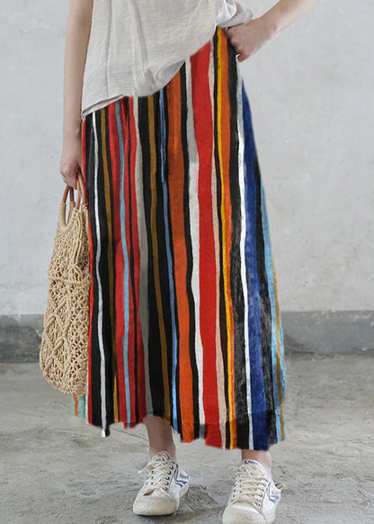 Red Elastic Waist Tie Waist Print Cotton Skirts Spring