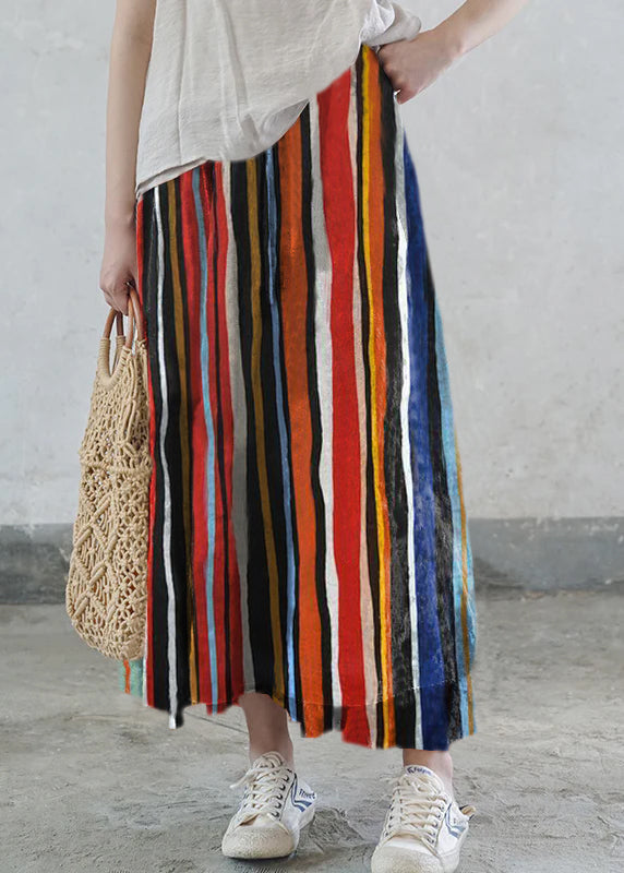 Red Elastic Waist Tie Waist Print Cotton Skirts Spring
