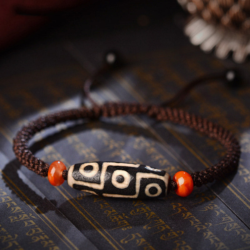 Buddha Stones Tibetan Nine-eye Dzi Bead Prosperity String Bracelet