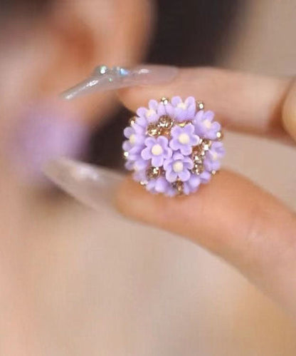 Purple Silver Resin Stud Earrings