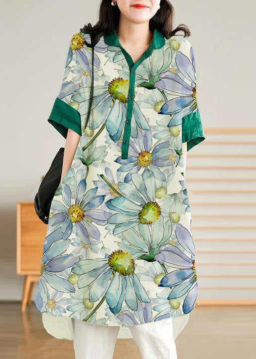 Jade Dark Green-snowflake Linen Linen Shirt Dress