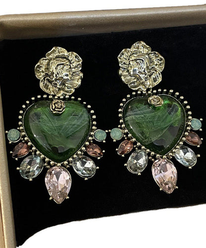 Loose Green Sterling Silver Crystal Zircon Love Tassel Drop Earrings