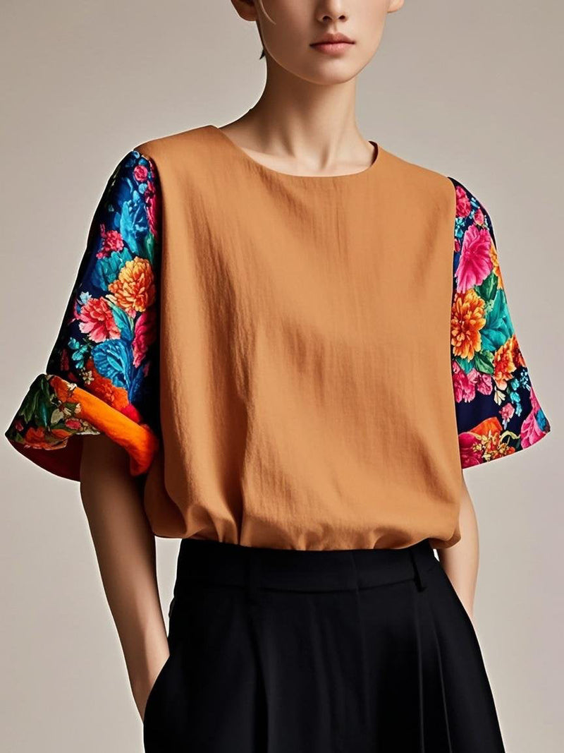 Fitted Orange Color Scheme Patchwork Cotton Tank Summer