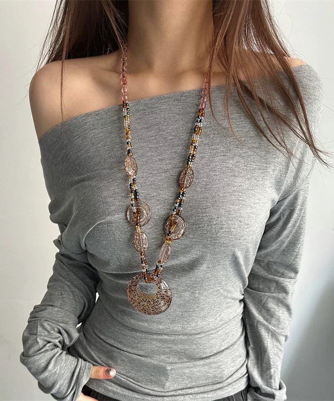Leopard Oval Beading Pendant Necklace