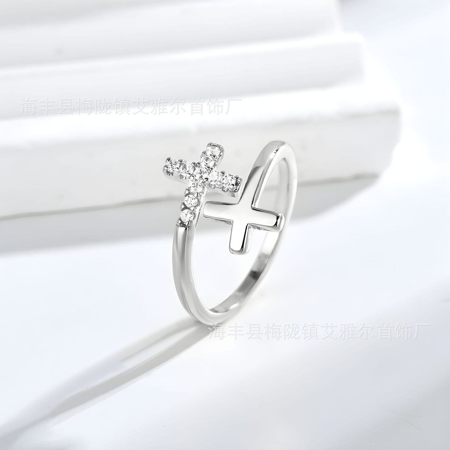 Holy Double Cross Ring - (adjustable)