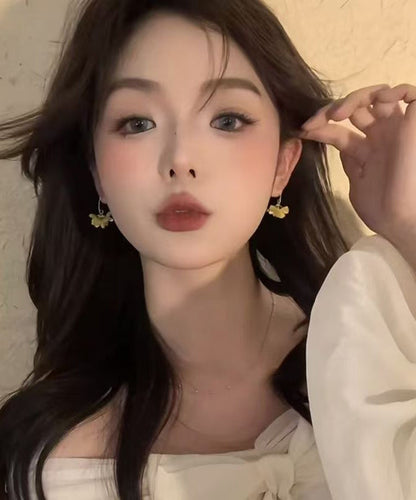 Yellow Copper Acrylic Pearl Hoop Earrings