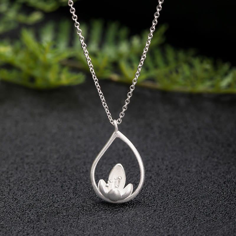 Buddha Stones 925 Sterling Silver Lotus Flower Enlightenment Necklace Pendant