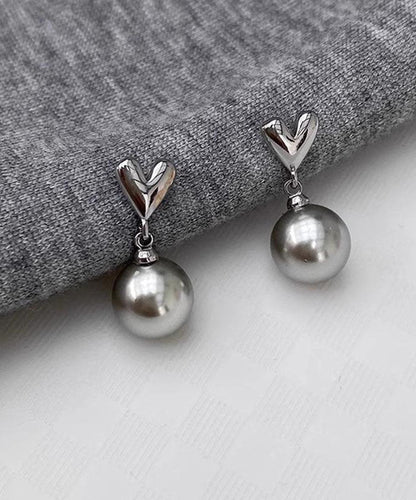 Diy Grey Sterling Silver Love Pearl Drop Earrings