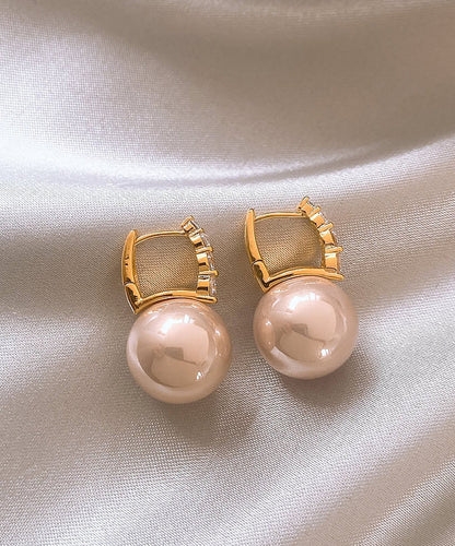 Pink Sterling Silver Overgild Pearl Hoop Earrings
