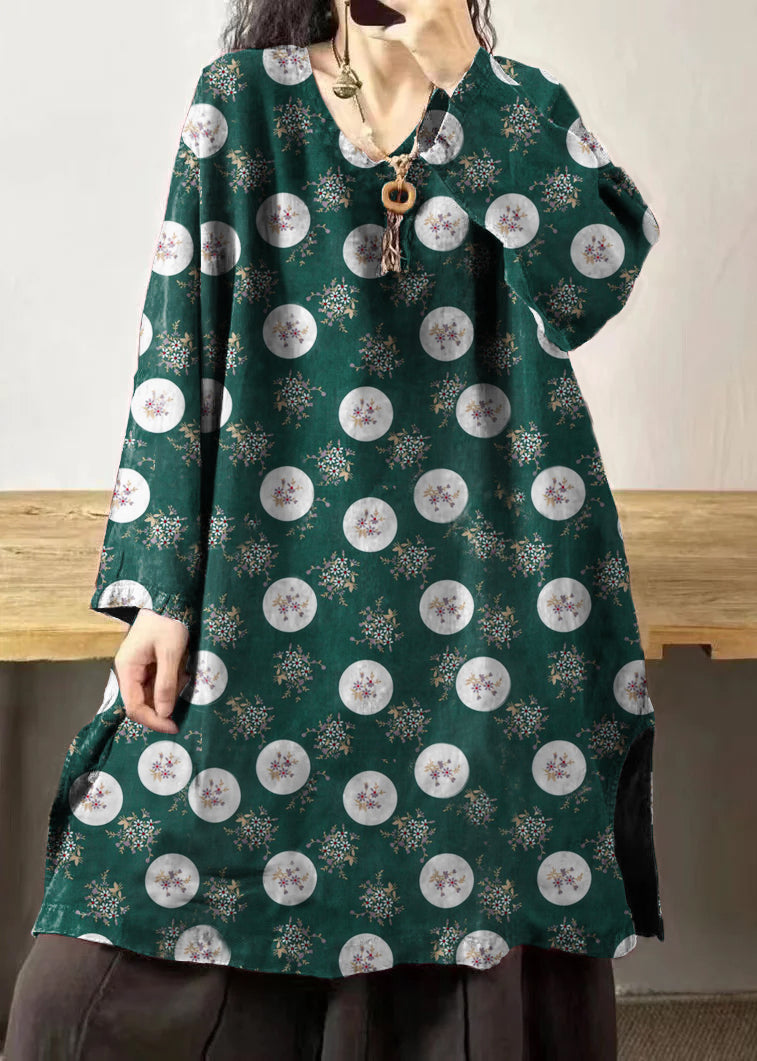 Yellow Flower V Neck Embroidered Patchwork Linen Mid Dresses Fall