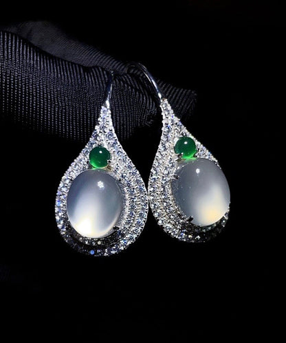 Silk Sterling Silver Inlaid Zircon Jade Stud Earrings
