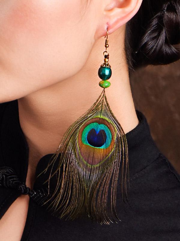 Style Retro Peacock Feather Earrings
