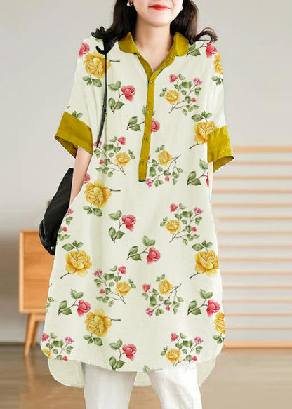 Jade Green Flower Linen Linen Shirt Dress