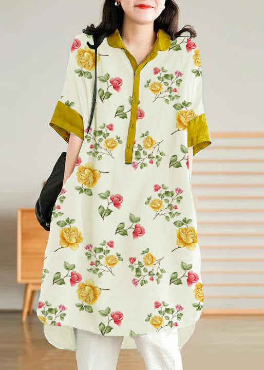 Jade Black-pumpkin Stripes Polka Dots Linen Linen Shirt Dress