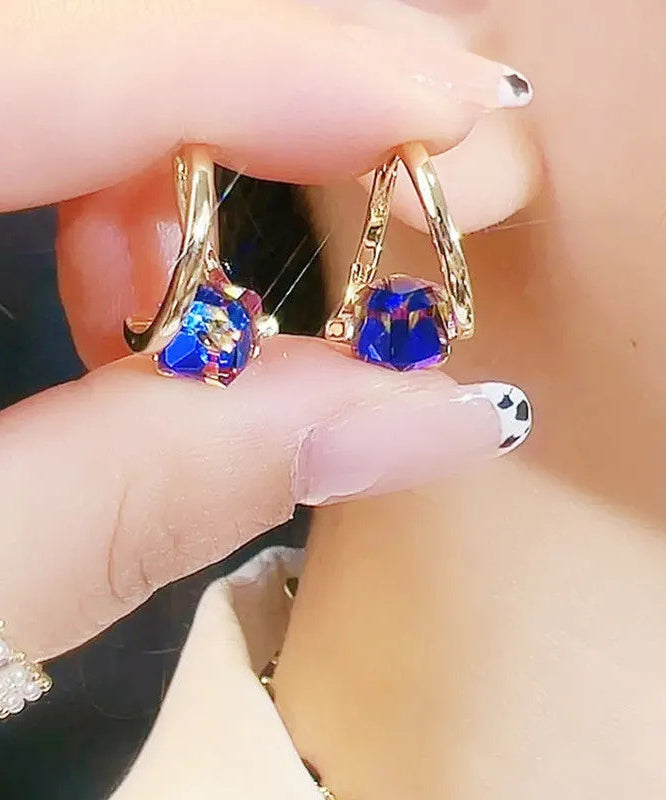 Blue Alloy Zircon Crystal Drip Glaze Hoop Earrings