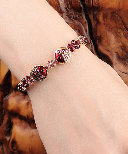 Red Coloured Glaze Cloisonne Garnet Charm Bracelet