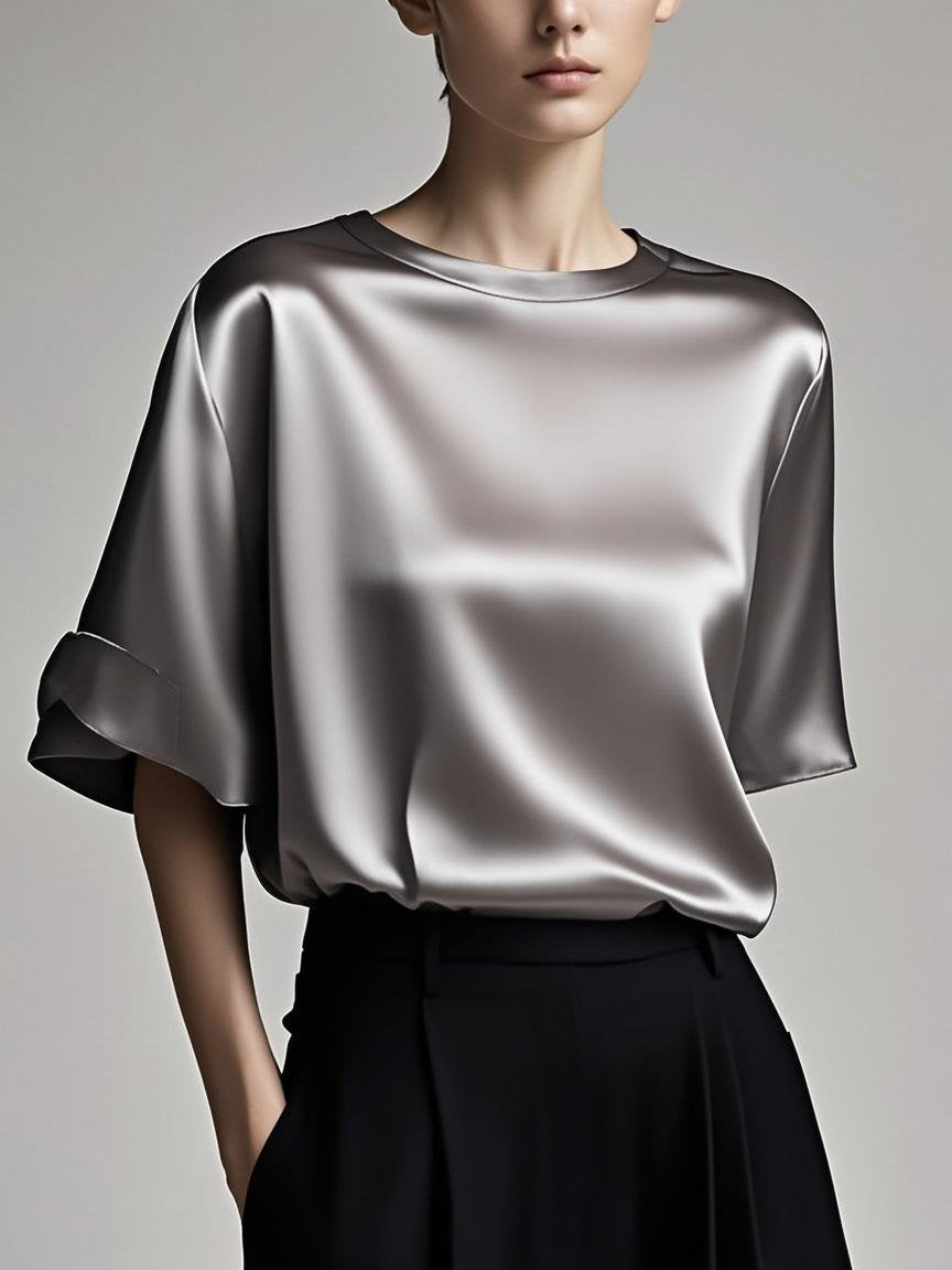 Fitted Pink Patchwork Silk Tops Summer